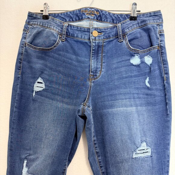 Maurices Mid Rise Skinny Jeans Womens 16W Distressed Stretch Blue Denim Plus Siz - Picture 11 of 12